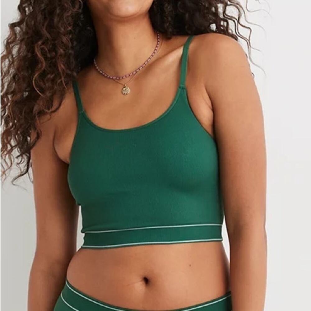 Aerie Plus Green/White Stripe Cropped Ribbed Tank Top Activewear Workout- XXL